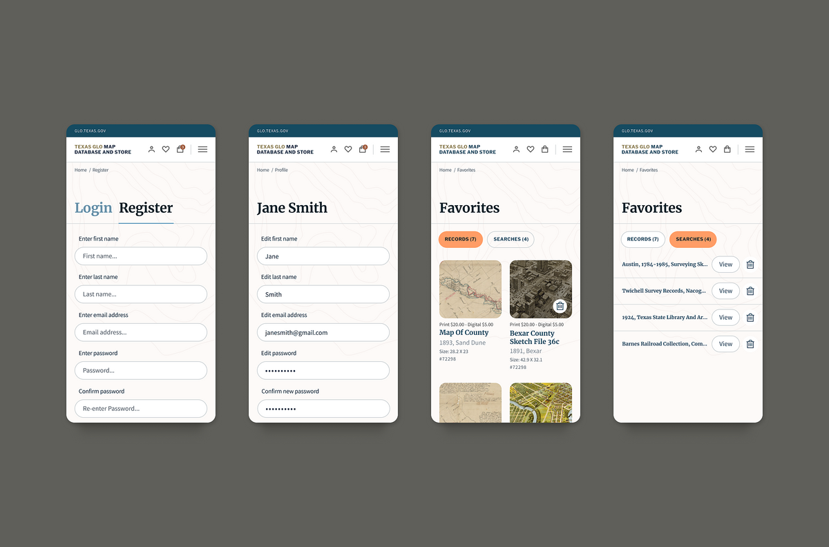 Image of available User account functions on mobile view.